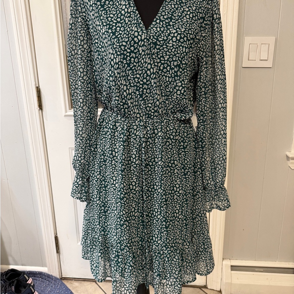 Chic Teal Patterned Long Sleeve Dress